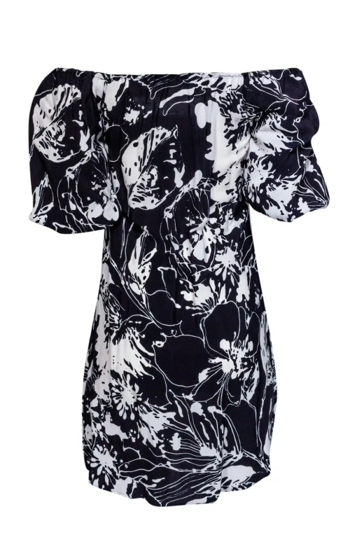 Anne Fontaine - Black & White Floral Off-the-Shoulder Dress Sz 4