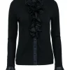 Anne Fontaine - Black Double Ruffle Button-Up Blouse Sz 4