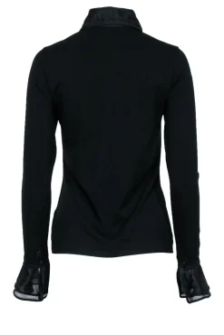 Anne Fontaine - Black Double Ruffle Button-Up Blouse Sz 4