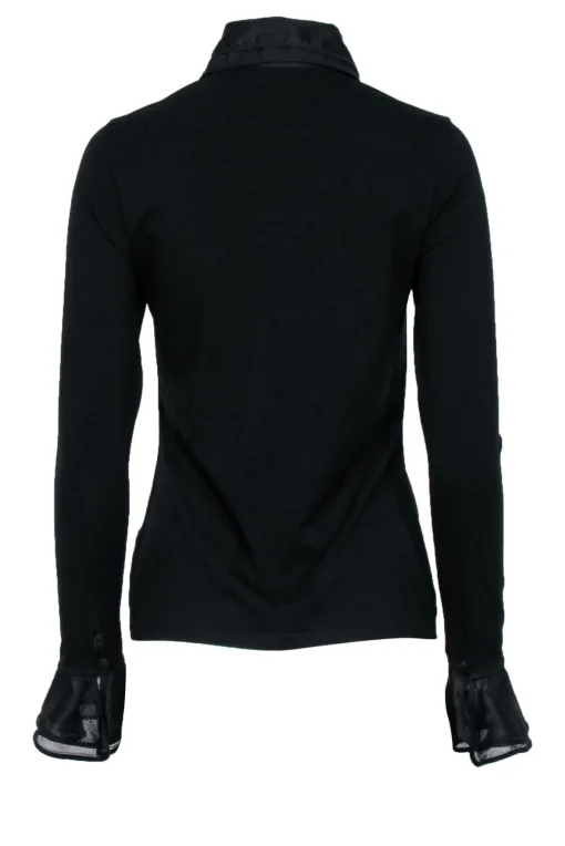 Anne Fontaine - Black Double Ruffle Button-Up Blouse Sz 4