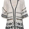 Anthropologie - Ivory & Black Tunic Sweater w/ Fringe & Embellished Trim Sz XS/S
