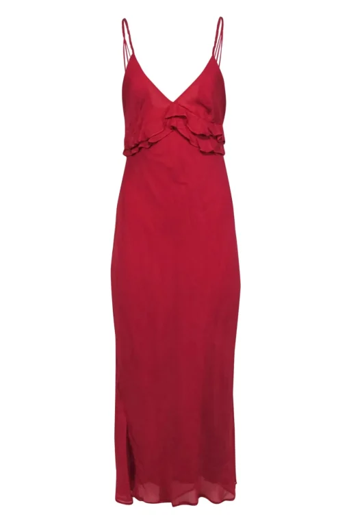 Anthropologie - Red Ruffled Maxi Slip Dress Sz 8
