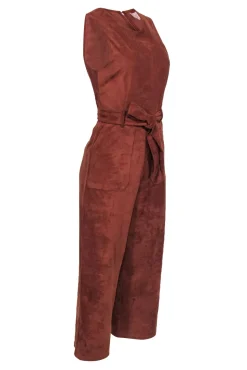 Anthropologie - Rust Faux Suede Straight Leg Jumpsuit w/ Belt Sz S