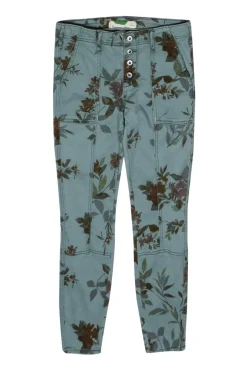 Anthropologie - Sage Green Floral Button Fly Skinny Cargo Pants Sz 25P