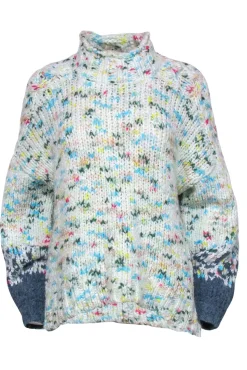 Anthropologie - White & Multicolor Speckled Mock Neck Balloon Sleeve Sweater Sz M