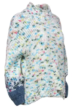 Anthropologie - White & Multicolor Speckled Mock Neck Balloon Sleeve Sweater Sz M