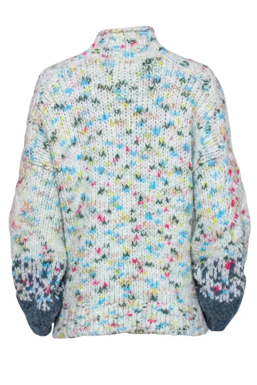 Anthropologie - White & Multicolor Speckled Mock Neck Balloon Sleeve Sweater Sz M