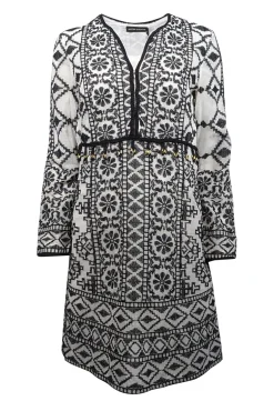 Antik Batik - Cream & Black Embroidered Mini Dress w/ Beaded Accent Sz S