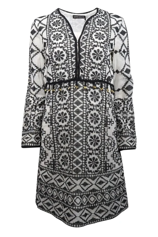 Antik Batik - Cream & Black Embroidered Mini Dress w/ Beaded Accent Sz S