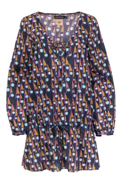 Antik Batik - Navy & Multi Color Print Cotton Dress Sz M