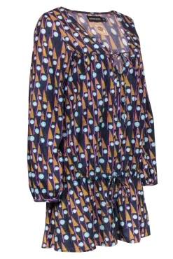 Antik Batik - Navy & Multi Color Print Cotton Dress Sz M
