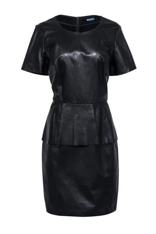 Antonio Melani - Black Leather Peplum Dress Sz 14
