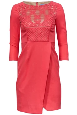 Antonio Melani - Coral Textured Fitted Three-Quarter Sleeved Dress Sz 0