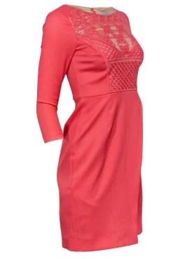Antonio Melani - Coral Textured Fitted Three-Quarter Sleeved Dress Sz 0