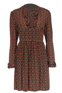 A.P.C. - Cherry Print Ruffle Neckline A-Line Dress Sz 6