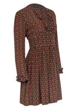 A.P.C. - Cherry Print Ruffle Neckline A-Line Dress Sz 6