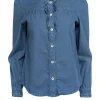 A.P.C. - Indigo Chambray Shirt w/ Ruffle Trim Sz 6