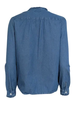 A.P.C. - Indigo Chambray Shirt w/ Ruffle Trim Sz 6