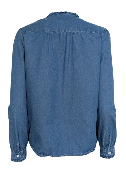 A.P.C. - Indigo Chambray Shirt w/ Ruffle Trim Sz 6