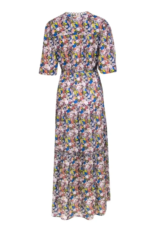 Apiece Apart - Blue w/ Peach & Multi Color Floral Print maxi Dress Sz S