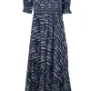Apiece Apart - Navy & Grey Zebra Print Short Sleeve Midi Dress Sz XS