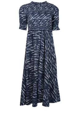 Apiece Apart - Navy & Grey Zebra Print Short Sleeve Midi Dress Sz XS