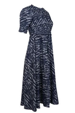 Apiece Apart - Navy & Grey Zebra Print Short Sleeve Midi Dress Sz XS