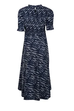 Apiece Apart - Navy & Grey Zebra Print Short Sleeve Midi Dress Sz XS