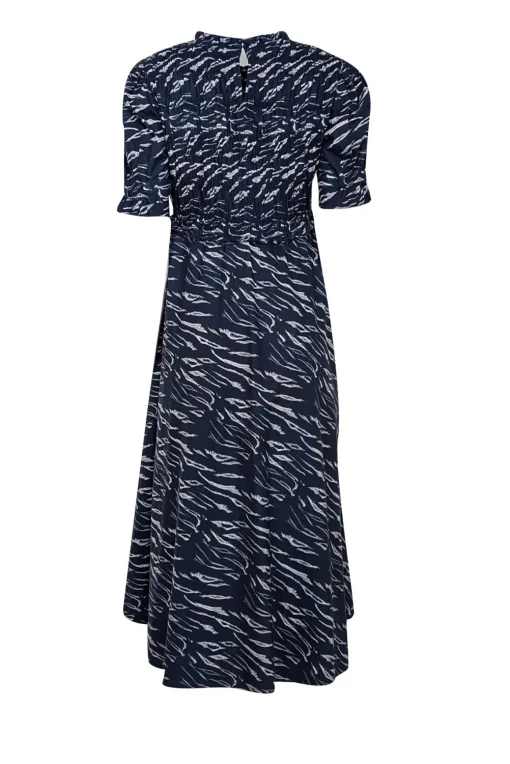 Apiece Apart - Navy & Grey Zebra Print Short Sleeve Midi Dress Sz XS