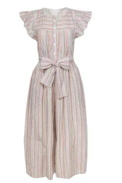 Apiece Apart - White & Multicolor Striped Belted Wide Leg Jumpsuit Sz 4
