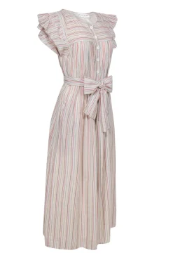 Apiece Apart - White & Multicolor Striped Belted Wide Leg Jumpsuit Sz 4