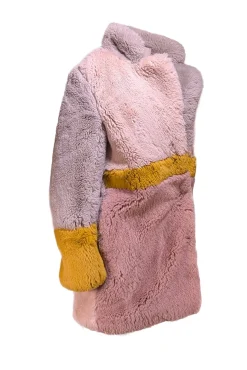 Apparis - Pink, Yellow, & Grey Color Blocked Faux Fur Coat Sz S