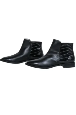 Aquatalia - Black Leather Pointed-Toe Short Boots w/ Croc Embossing Sz 8.5