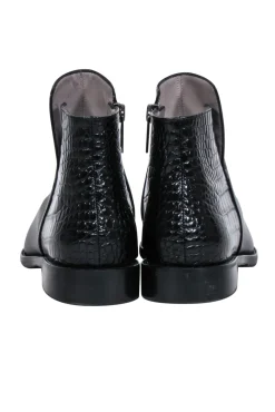 Aquatalia - Black Leather Pointed-Toe Short Boots w/ Croc Embossing Sz 8.5