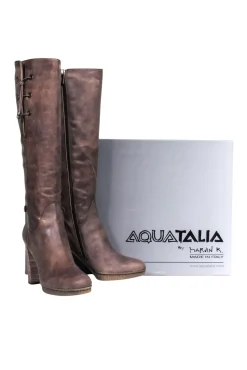 Aquatalia - Brown Leather Waterproof Heeled Over-the-Knee Boots Sz 9.5