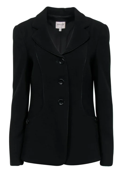 Armani Collezioni - Black Wool Blazer w/ Back Buttons & Rope Trim Sz 8