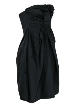 Armani Collezioni - Black Strapless A-Line Asymmetric Pleated Dress Sz 4