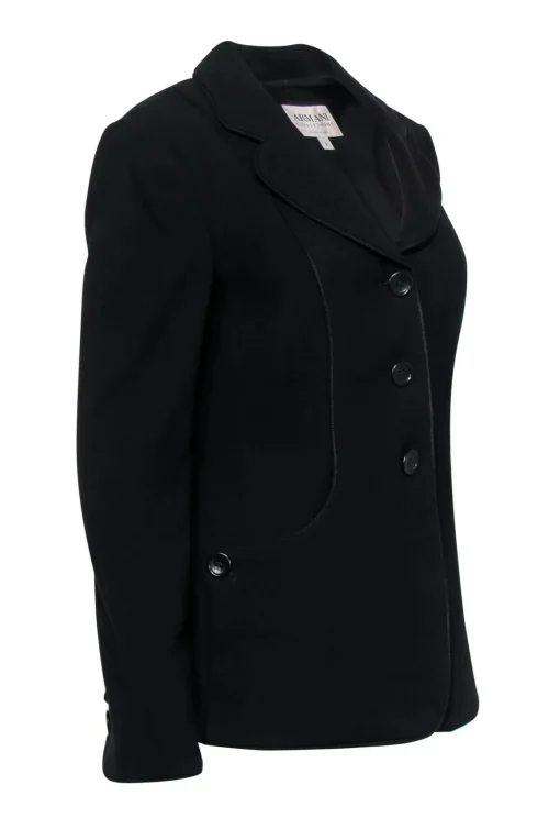 Armani Collezioni - Black Wool Blazer w/ Back Buttons & Rope Trim Sz 8