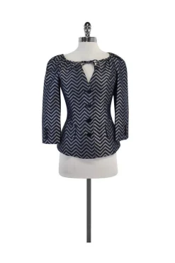 Armani Collezioni - Blue & Silver Chevron Silk Jacket Sz 2