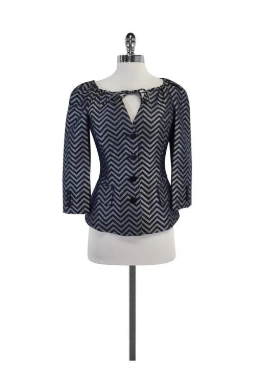 Armani Collezioni - Blue & Silver Chevron Silk Jacket Sz 2