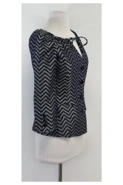 Armani Collezioni - Blue & Silver Chevron Silk Jacket Sz 2