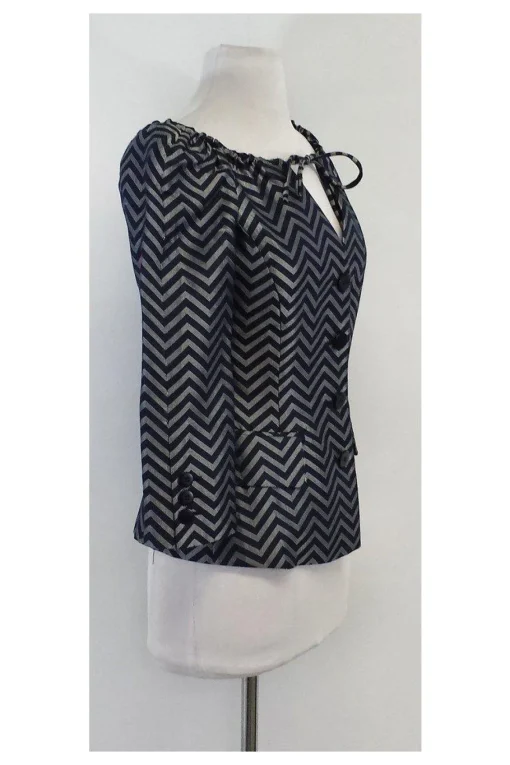 Armani Collezioni - Blue & Silver Chevron Silk Jacket Sz 2