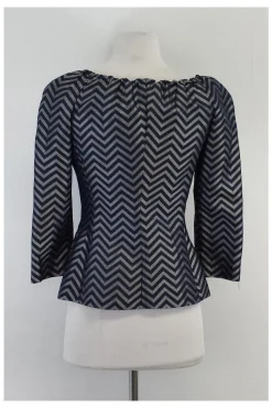 Armani Collezioni - Blue & Silver Chevron Silk Jacket Sz 2