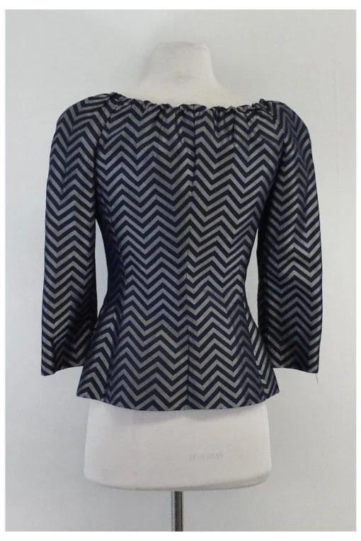Armani Collezioni - Blue & Silver Chevron Silk Jacket Sz 2