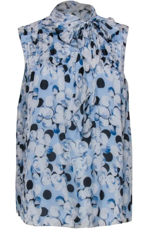 Armani Collezioni - Blue Bubble Printed Silk Tie Neck Blouse Sz 8