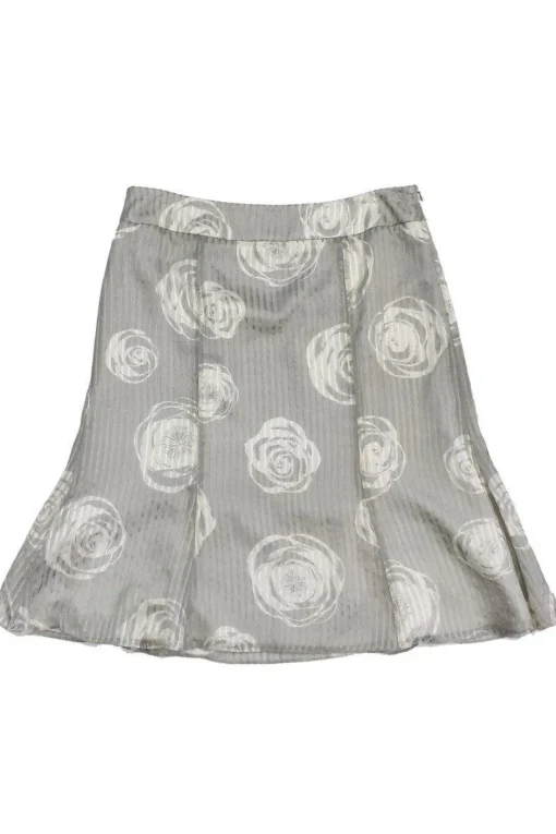 Armani Collezioni - Grey & Cream Rose Print Silk Skirt Sz 8
