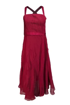 Armani Collezioni - Red Ruched Bodice Cross Strap Sleeveless Dress Sz 8