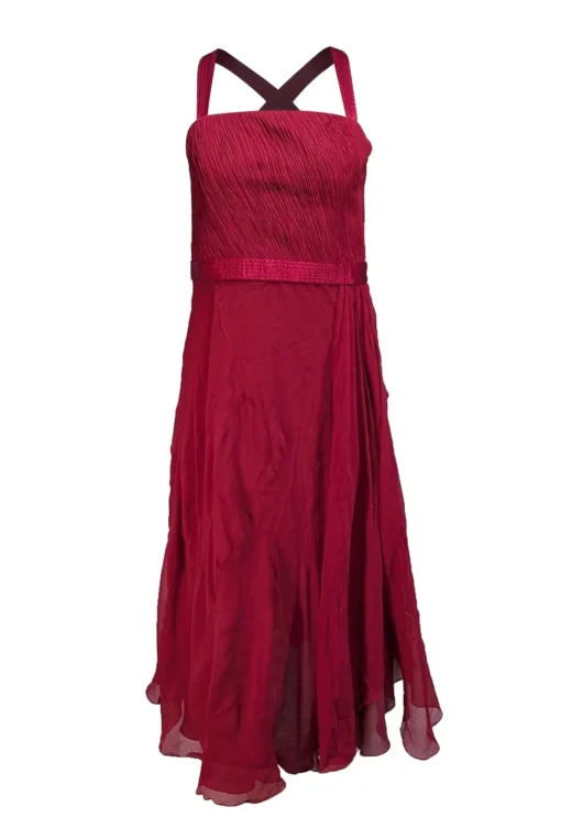 Armani Collezioni - Red Ruched Bodice Cross Strap Sleeveless Dress Sz 8