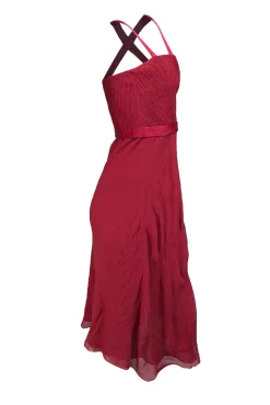 Armani Collezioni - Red Ruched Bodice Cross Strap Sleeveless Dress Sz 8