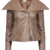 Armani Collezioni - Tan Textured Leather Draped Zip-Up Jacket Sz 6